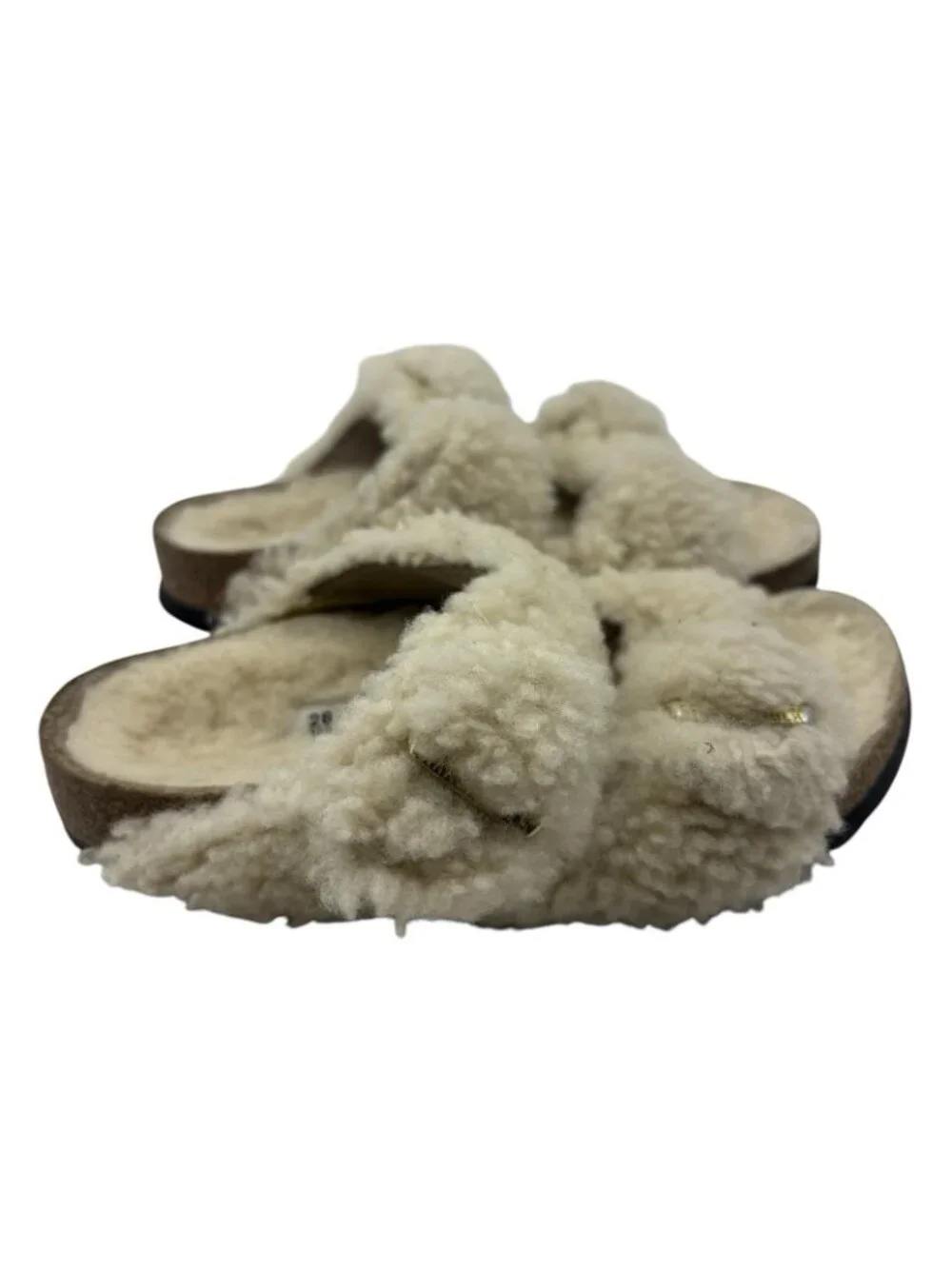 Birkenstock Arizona Big Buckle Shearling Slide Sandals Teddy Eggshell Kids Sz 28